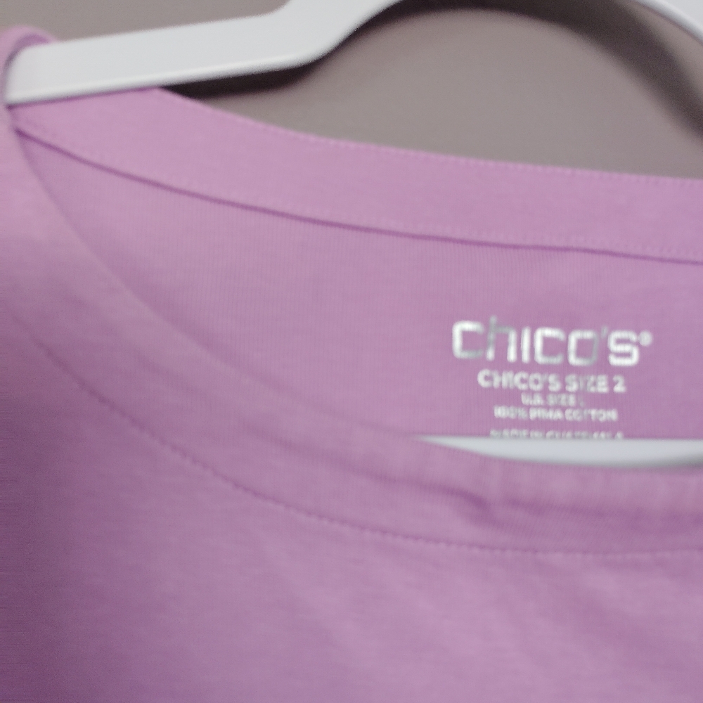 Chicos Size 2 Lilac Pima Cotton Shirt 3/4 Sleeve Casual Everyday Basic - Picture 4 of 5